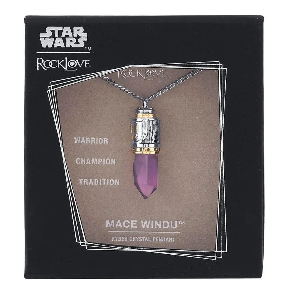 Clearance RockLove Jewelry Star Wars X RockLove Mace Windu Kyber Crystal Necklace